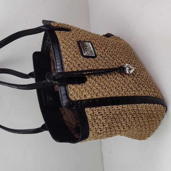 Brighton Natural Basket-Weave & Croc Embossed Leather Trim Features Tote Satchel - Picture 8 of 13